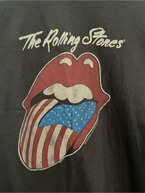 The Rolling Stones Black Tee with Red, White & Blue Tongue Graphic